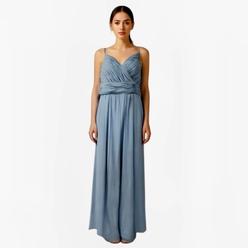 Morilee Madeline Gardner Blue V Neck Maxi Dress 14/16